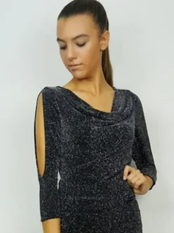 Dame Dansebutikken Danseoverdele Damer-Sort dansebluse med glimmer og flotte ærmer