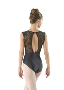 Dame Dansebutikken Balletdragter Damer|Dansebody Damer-Sort dragt m. blonde og flot ryg fra ballet Rosa