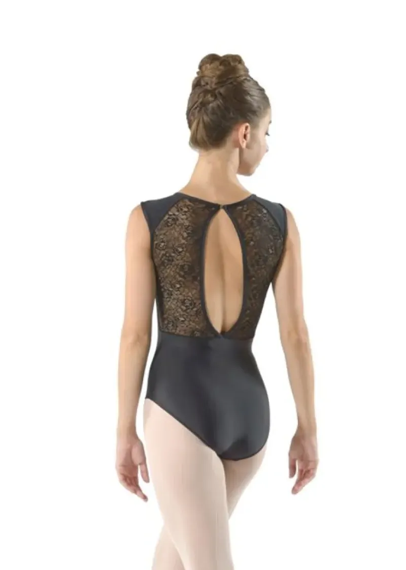 Dame Dansebutikken Balletdragter Damer|Dansebody Damer-Sort dragt m. blonde og flot ryg fra ballet Rosa
