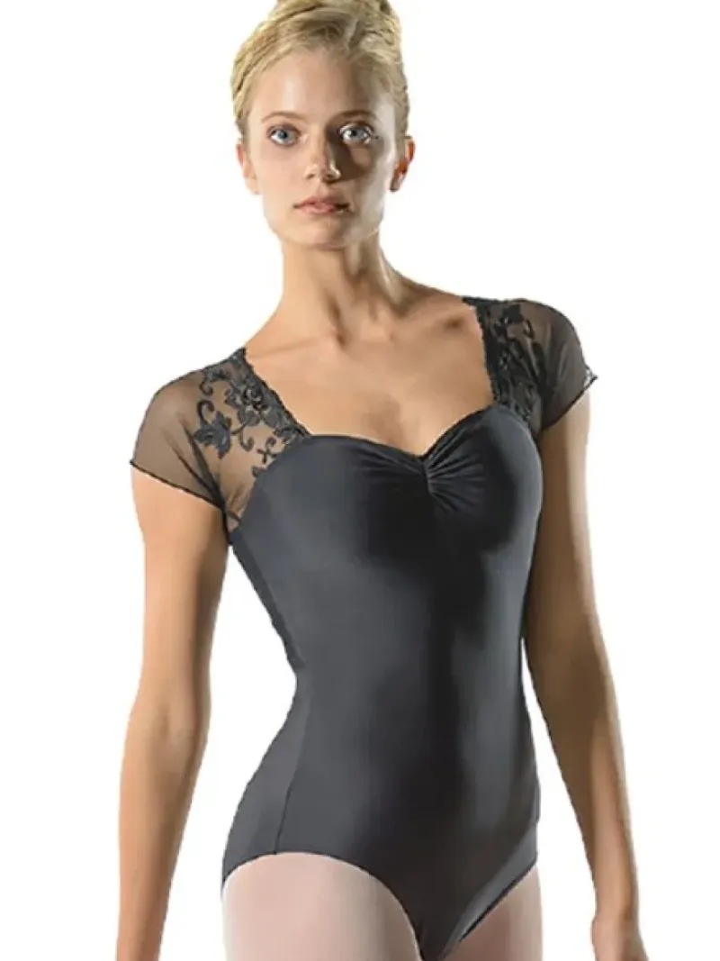 Dame Dansebutikken Balletdragter Damer|Dansebody Damer-Sort dragt m. blonde og lille ærme ballet Rosa