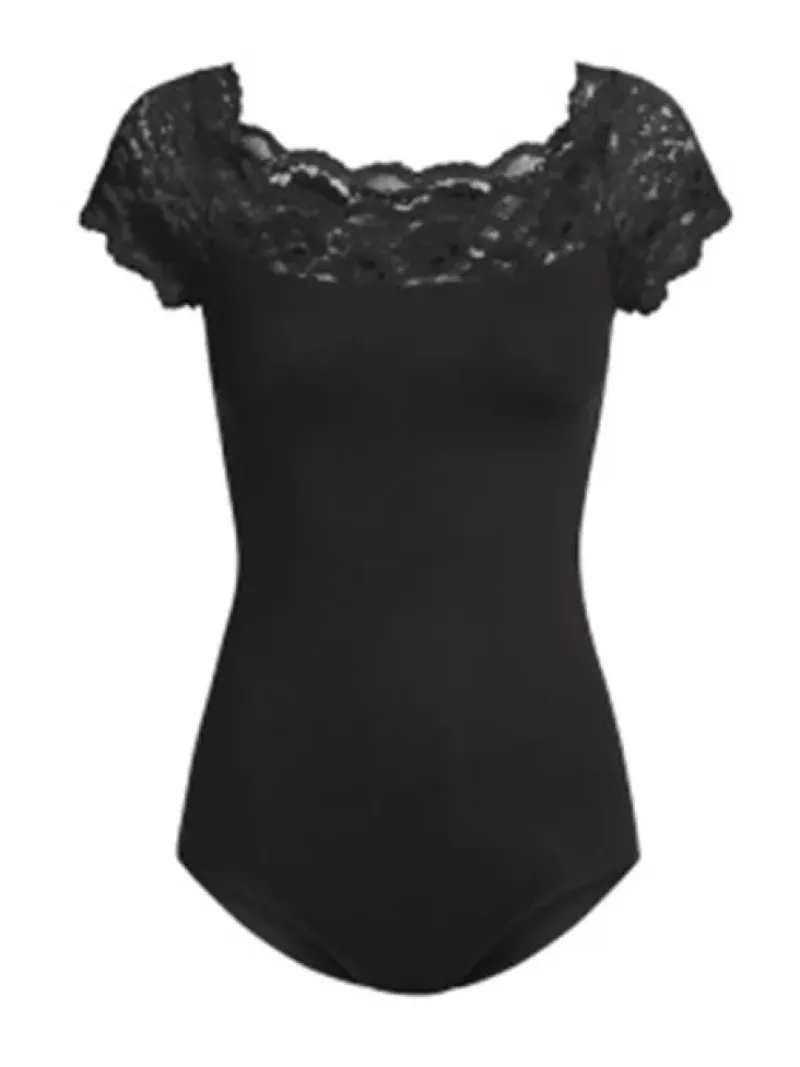 Dame Dansebutikken Balletdragter Damer|Dansebody Damer-Sort dragt med blonde foroven So Danca