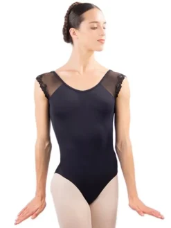 Dame Dansebutikken Balletdragter Damer-Sort dragt med mesh og blonder fra BalletRosa