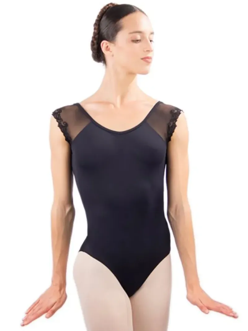 Dame Dansebutikken Balletdragter Damer-Sort dragt med mesh og blonder fra BalletRosa