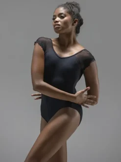 Dame Dansebutikken Balletdragter Damer-Sort dragt med mesh og blonder fra BalletRosa
