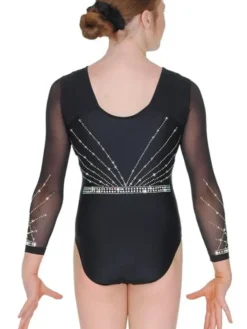 Dansebutikken Dragter Piger-Sort gymnastikdragt med mesh ærmer og sten piger The zone