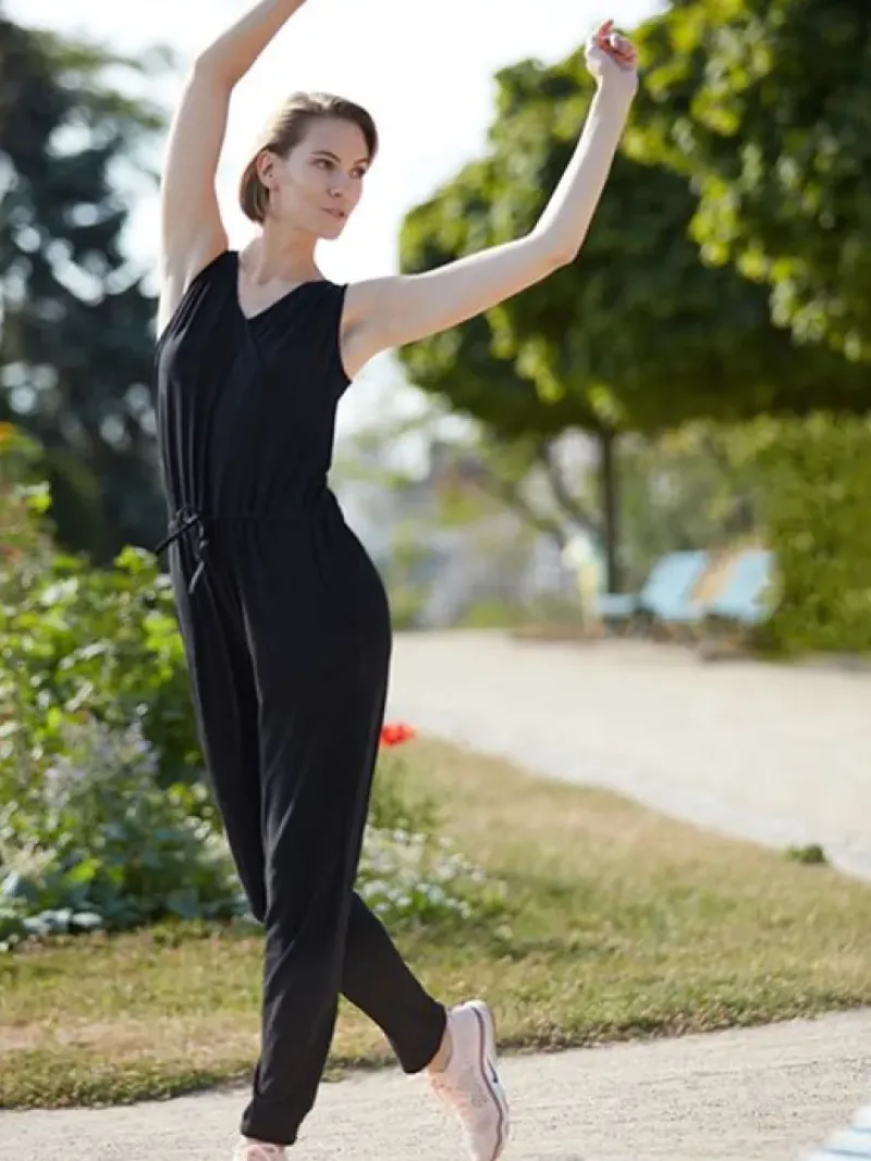 Dame Dansebutikken Pilates Heldragter|Heldragter Til Yoga-Sort løs heldragt med bredde stropper