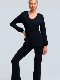 Dansebutikken Yogabluser-Sort Tempsdanse lang Crossover bluse