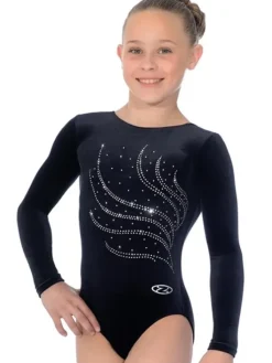 Dansebutikken Dragter Piger-Sort velour gymnastikdragt piger The zone
