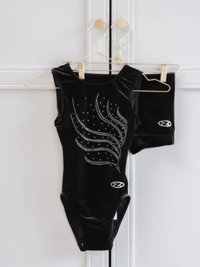 Dansebutikken Dragter Piger-Sort velour gymnastikdragt piger The zone