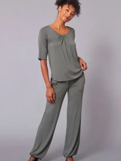 Dansebutikken Pilates Overdele|Yogabluser-TempsDanse khaki grøn bambus t-shirt