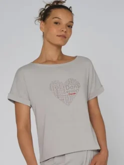 Dansebutikken Pilates Overdele|Yogabluser-Tempsdanse lys viscose t-shirt til dans med logo