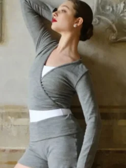 Børn Dansebutikken Overdele Piger|Ballet Toppe Børn-Wearmoi grå slå om overdel børn ballet/gymnastik