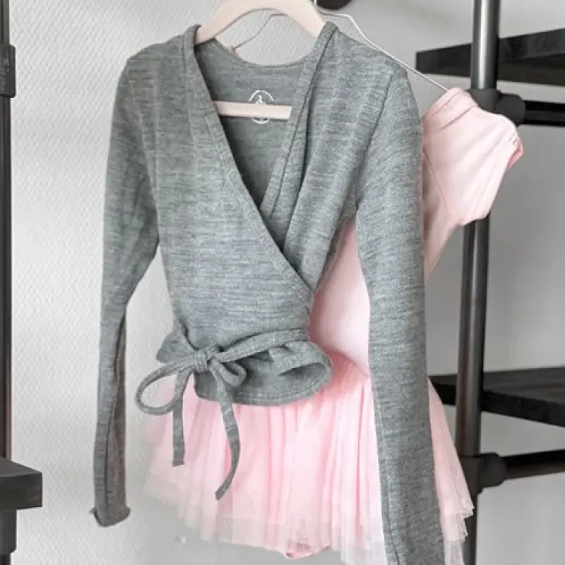 Børn Dansebutikken Overdele Piger|Ballet Toppe Børn-Wearmoi grå slå om overdel børn ballet/gymnastik